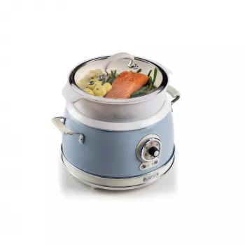 Ariete 2904 ryžių virimo aparatas – elektrinis ryžių virimo aparatas su keramikiniu dubeniu – naminiai sušiai – daugiafunkcis – Vintage linija – 3,5 l – 650 W – mėlyna