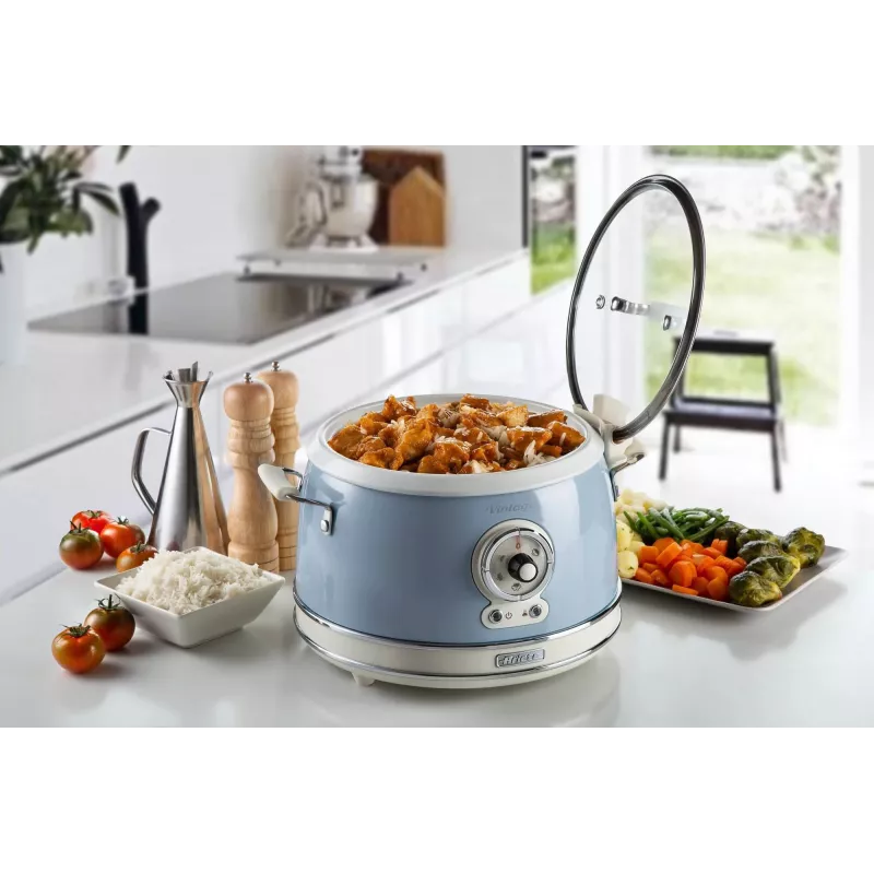 Ariete 2904 ryžių virimo aparatas – elektrinis ryžių virimo aparatas su keramikiniu dubeniu – naminiai sušiai – daugiafunkcis – Vintage linija – 3,5 l – 650 W – mėlyna