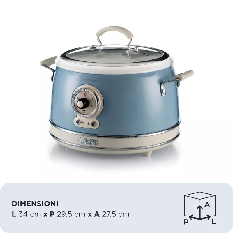 Ariete 2904 ryžių virimo aparatas – elektrinis ryžių virimo aparatas su keramikiniu dubeniu – naminiai sušiai – daugiafunkcis – Vintage linija – 3,5 l – 650 W – mėlyna