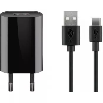Įkroviklio rinkinys Goobay USB-C 5W su 1 m kabeliu juodas
