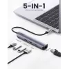 Ugreen CM418 10919 5 viename USB-C šakotuvas, HDMI 4K 30 Hz, Ethernet, USB 3.0, Power Delivery, aliuminis, pilkas