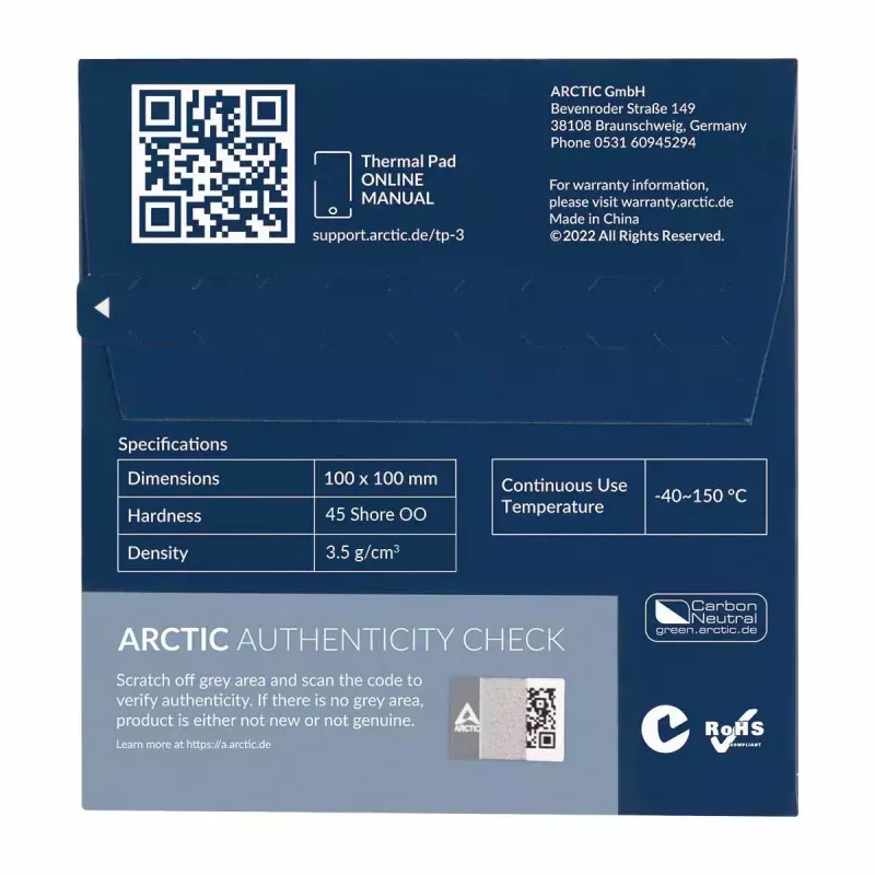 ARCTIC TP-3 Premium Performance terminė pagalvėlė 100 x 100 mm, 1 mm