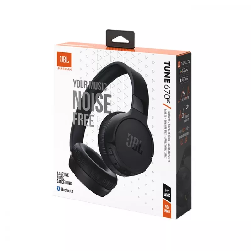 JBL Tune 670 NC ausinės laidinės ir belaidės ant ausų, skambučiams/muzikai, USB Type-C, Bluetooth, juodos