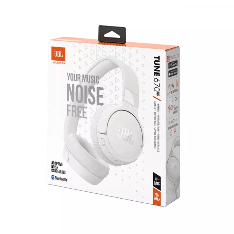 Ausinės JBL Tune 670 NC, laidinės/belaidės, ausinės, skambučiai/muzika, USB Type-C, Bluetooth, baltos