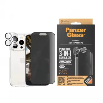 PanzerGlass Privacy 3-in-1 Pack iPhone 15 Pro apsauginis grūdintas stiklas nuo smūgių