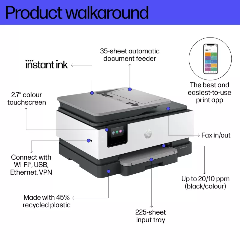 HP OfficeJet Pro 8134e belaidis daugiafunkcis spalvotas spausdintuvas, Instant Ink, dvipusis spausdinimas