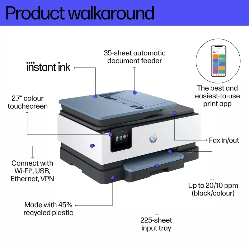 HP OfficeJet Pro 8135e belaidis daugiafunkcis spalvotas spausdintuvas, Instant Ink; dvipusis spausdinimas