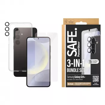 PanzerGlass SAFE. by ® 3-in-1 Pack Samsung Galaxy S24+ apsauginis komplektas: ekrano plėvelė, dėklas, kameros apsauga