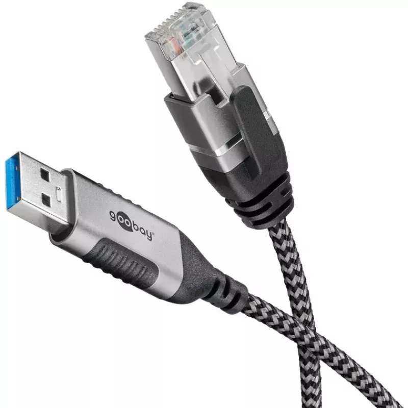 Prailginimo adapteris Goobay 74400 USB 3.0 Type A – RJ45 15 m juoda sidabrinė