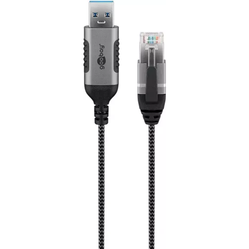 Prailginimo adapteris Goobay 74400 USB 3.0 Type A – RJ45 15 m juoda sidabrinė