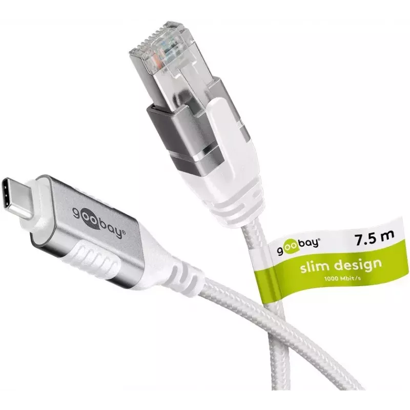 Goobay 74390 Laidinio tinklo adapteris USB 3.1 Type A – RJ45, 7,5 m, baltas