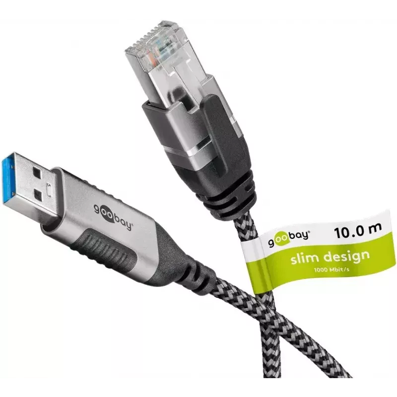 Kabelio lyties keitiklis Goobay 74399 USB 3.0 Type A RJ45 10 m Juodas Sidabrinis