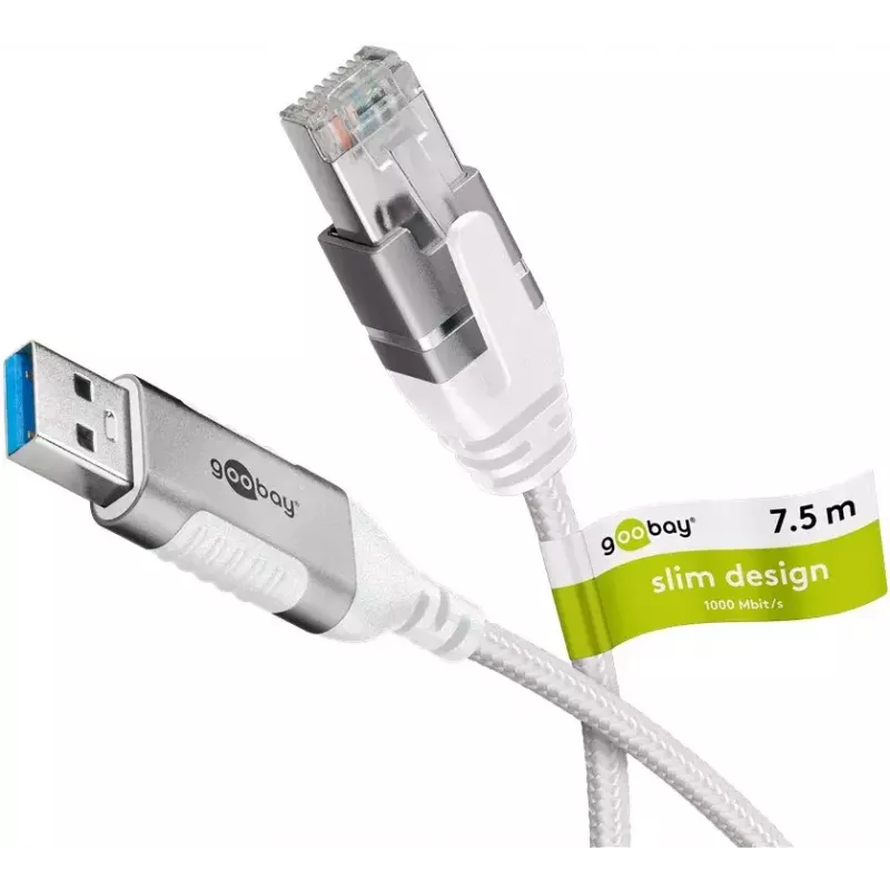 Goobay 74382 USB 3.0 Type A – RJ45 adapterinis laidas 7,5 m baltas