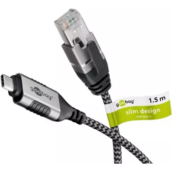 Goobay 74402 Laidinio tinklo adapteris USB 3.1 Type A – RJ45 1,5 m juodas sidabrinis