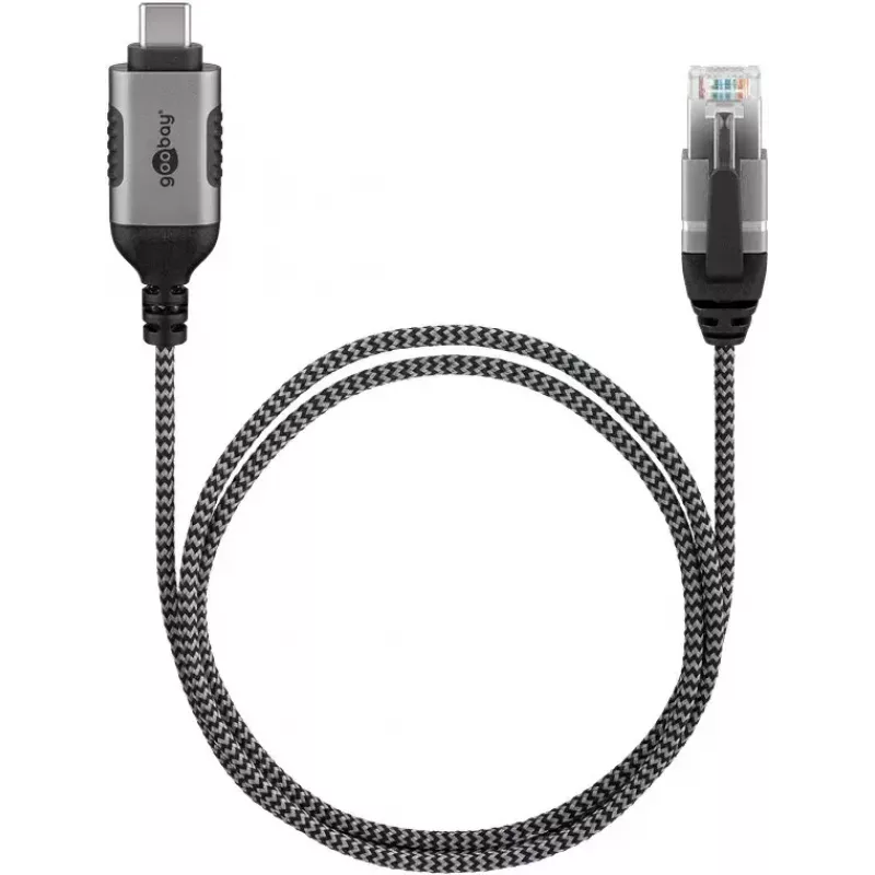 Goobay 74402 Laidinio tinklo adapteris USB 3.1 Type A – RJ45 1,5 m juodas sidabrinis