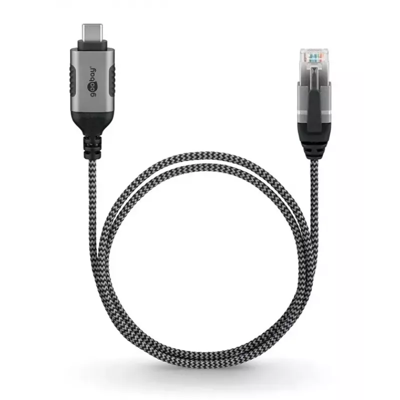 Goobay 74402 Laidinio tinklo adapteris USB 3.1 Type A – RJ45 1,5 m juodas sidabrinis