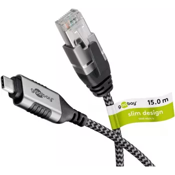 Kabelio lyties keitiklis Goobay 74408 USB 3.1 tipas A RJ45 15 m Juodas Sidabrinis