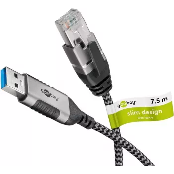 Goobay 74398 Laidinio tinklo adapteris USB 3.0 Type A – RJ45 7,5 m juoda sidabrinė