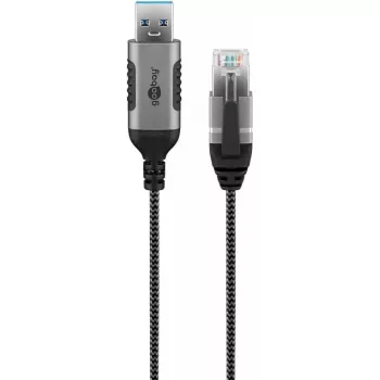 Goobay 74398 Laidinio tinklo adapteris USB 3.0 Type A – RJ45 7,5 m juoda sidabrinė
