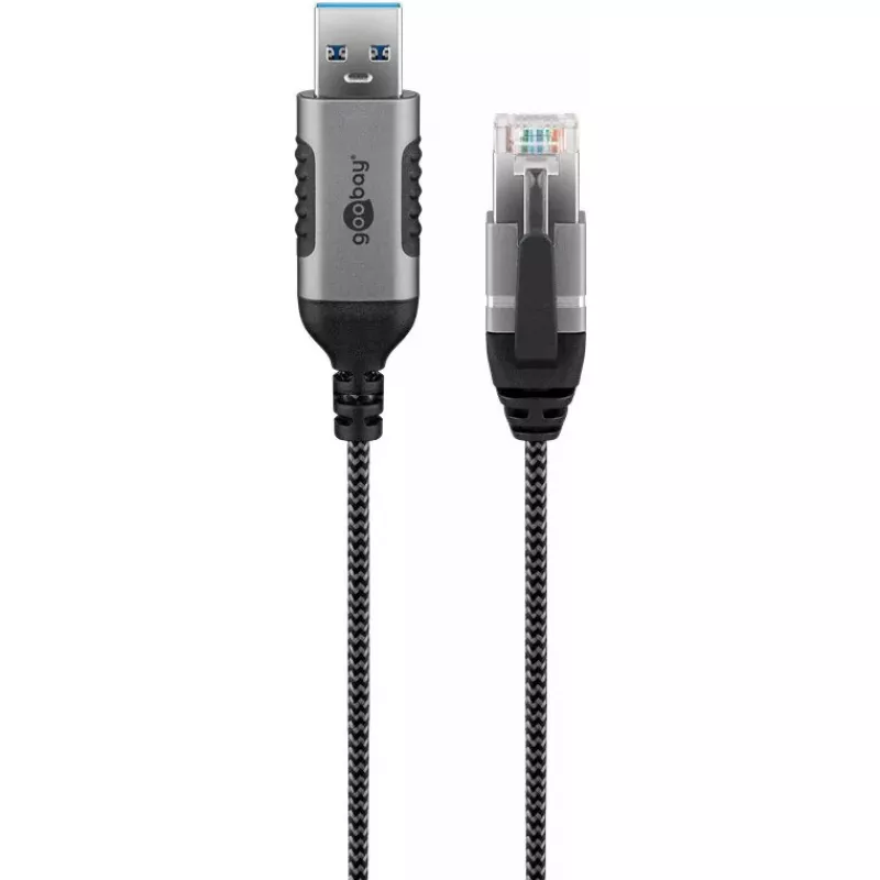 Goobay 74398 Laidinio tinklo adapteris USB 3.0 Type A – RJ45 7,5 m juoda sidabrinė