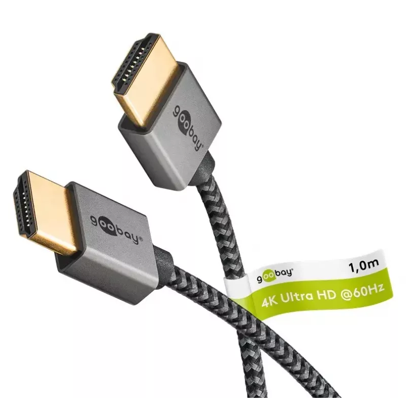 Goobay HDMI kabelis 1 m, A tipo kištukas-kištukas, 18 Gbit/s, pilka