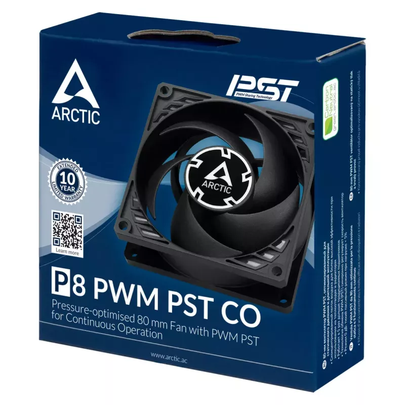 ARCTIC P8 PWM PST CO - Slėgiui optimizuotas 80 mm ventiliatorius su PWM PST nuolatiniam darbui