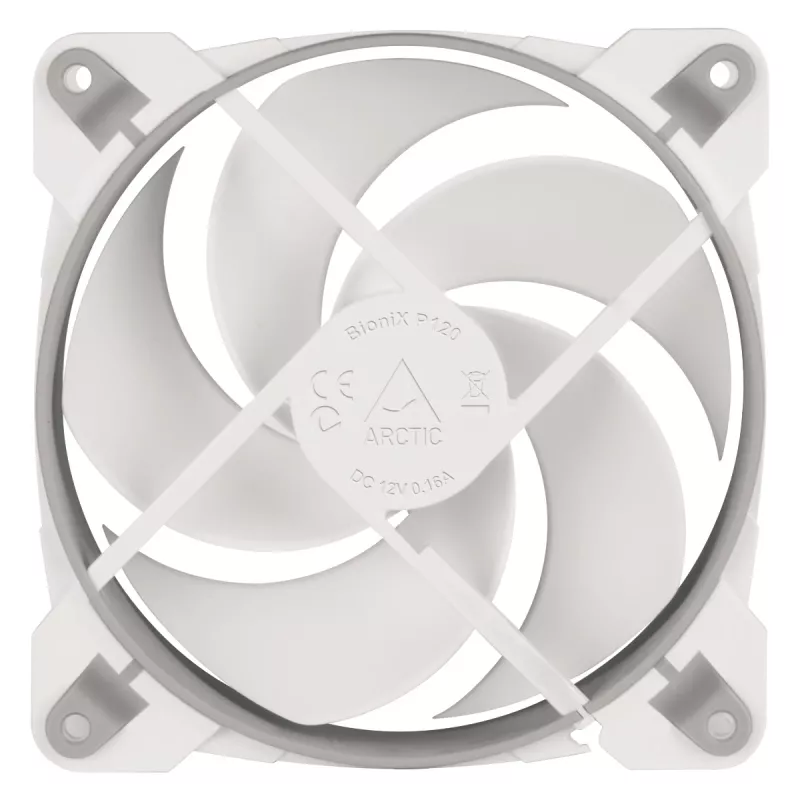 ARCTIC BioniX P120 (Pilka/Balta) – Slėgiui optimizuotas 120 mm ventiliatorius žaidimų kompiuteriams su PWM PST