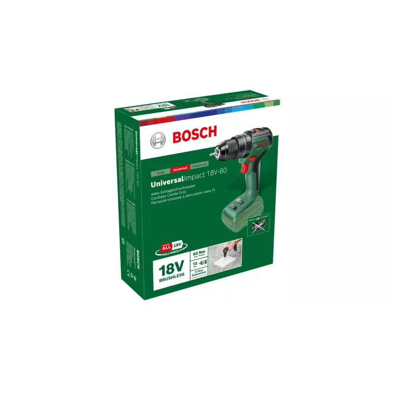 Bosch Universal Impact 18V-60 1900 RPM Belaidis gręžtuvas-suktuvas 1,3 kg Juodas, Žalias