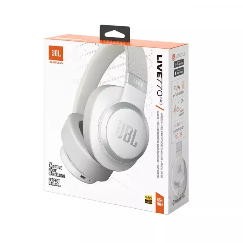 JBL Live 770NC ausinės belaidės ant ausų, triukšmo slopinimas, baltos