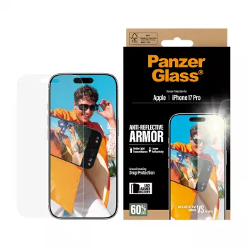 PanzerGlass Anti-Reflective Armor ekrano apsauga iPhone 17 Pro, atspari įbrėžimams ir smūgiams