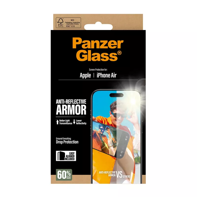 PanzerGlass Anti-Reflective Armor ekrano apsauga iPhone Air, atspari įbrėžimams ir smūgiams