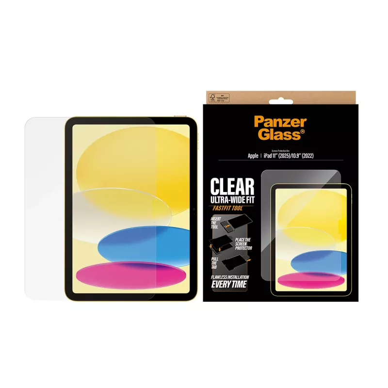 PanzerGlass ® Apsauginis stiklas iPad 11 col. (2025-2026) | 10.9 col. (2022) | Ultra-Wide Fit su Fastfit įrankiu