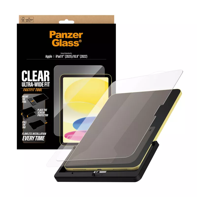PanzerGlass ® Apsauginis stiklas iPad 11 col. (2025-2026) | 10.9 col. (2022) | Ultra-Wide Fit su Fastfit įrankiu