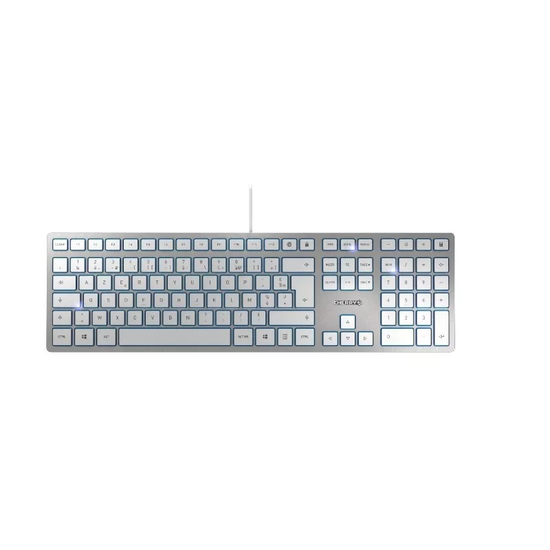 CHERRY KC 6000 Slim klaviatūra Universal USB AZERTY Belgijos sidabrinė, balta