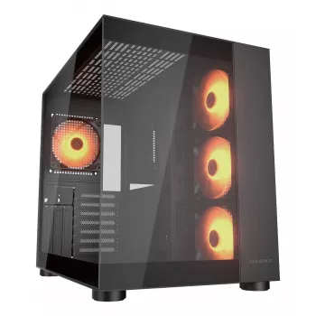 COUGAR FV150 ARGB — Midi Tower korpusas, juodas, ATX/MicroATX/Mini-ITX, 3x120mm priekyje + 1x120mm gale, 2x3.5 colio ir 2x2.5 colio vietos