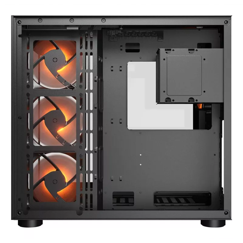 COUGAR FV150 ARGB — Midi Tower korpusas, juodas, ATX/MicroATX/Mini-ITX, 3x120mm priekyje + 1x120mm gale, 2x3.5 colio ir 2x2.5 colio vietos