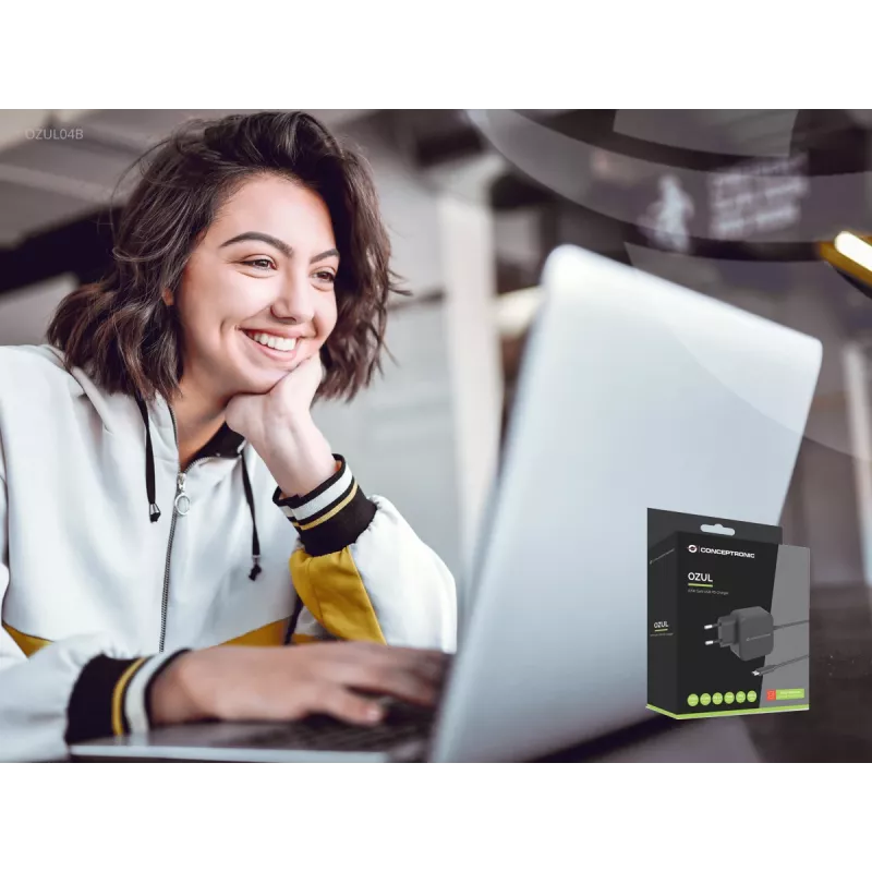 Conceptronic OZUL04BE 67W GaN USB PD įkroviklis su integruotu USB-C kabeliu