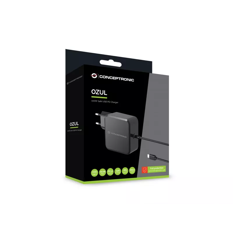 Conceptronic OZUL05BE universalus mobiliojo įrenginio kroviklis 100W GaN AC juodas