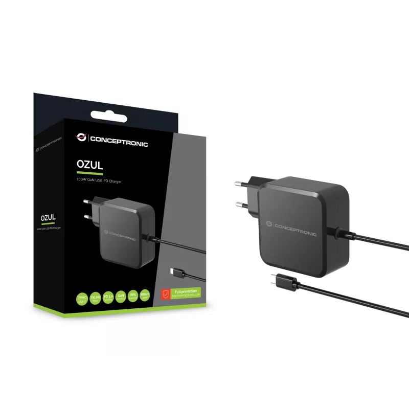 Conceptronic OZUL05BE universalus mobiliojo įrenginio kroviklis 100W GaN AC juodas