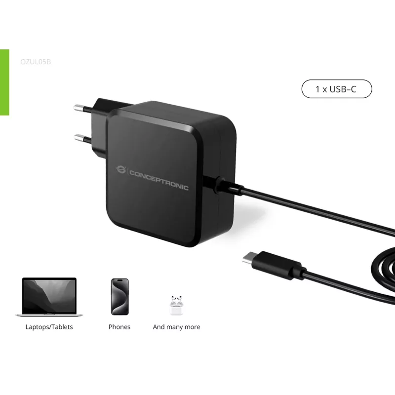 Conceptronic OZUL05BE universalus mobiliojo įrenginio kroviklis 100W GaN AC juodas