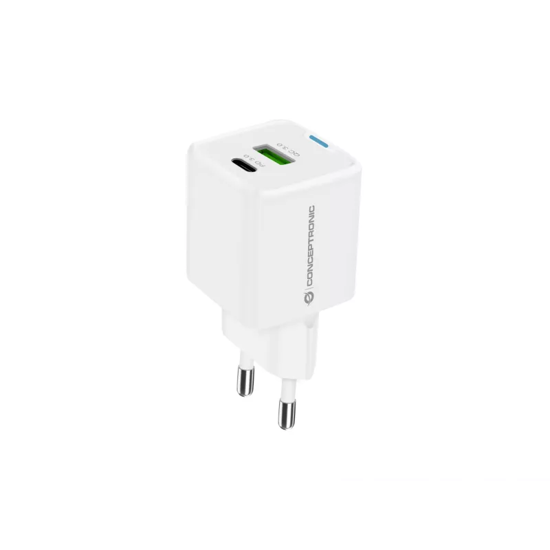 Conceptronic 2 prievadų 20W GaN USB PD įkroviklis, USB-C x 1, USB-A x 1, QC 3.0, PPS