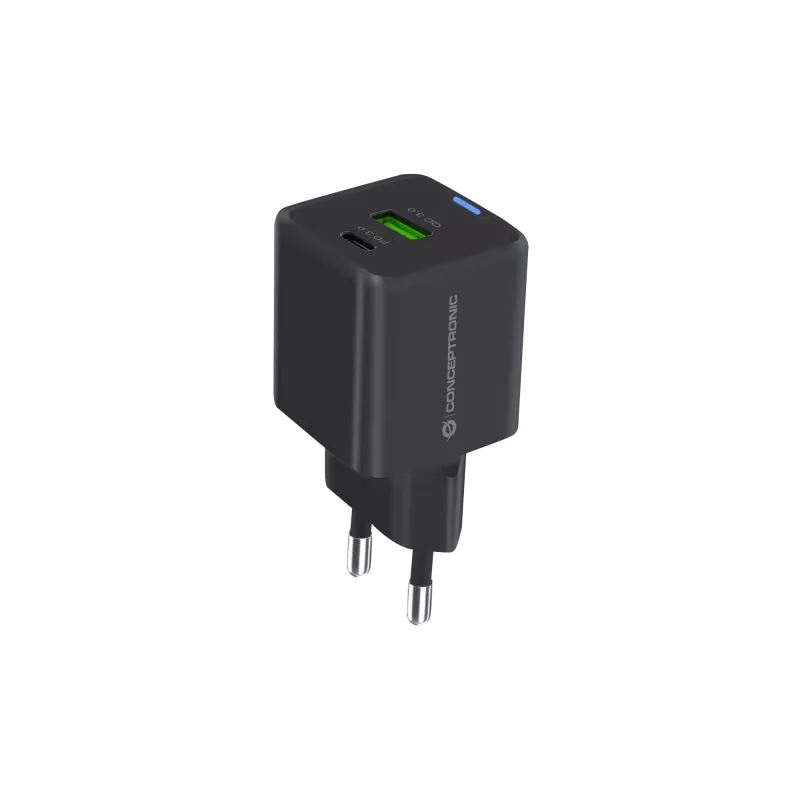 Conceptronic 2 prievadų 33W GaN USB PD įkroviklis su 3-in-1 įkrovimo kabeliu, USB-C x 1, USB-A x 1, QC 3.0, PPS