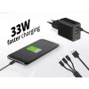 Conceptronic 2 prievadų 33W GaN USB PD įkroviklis su 3-in-1 įkrovimo kabeliu, USB-C x 1, USB-A x 1, QC 3.0, PPS