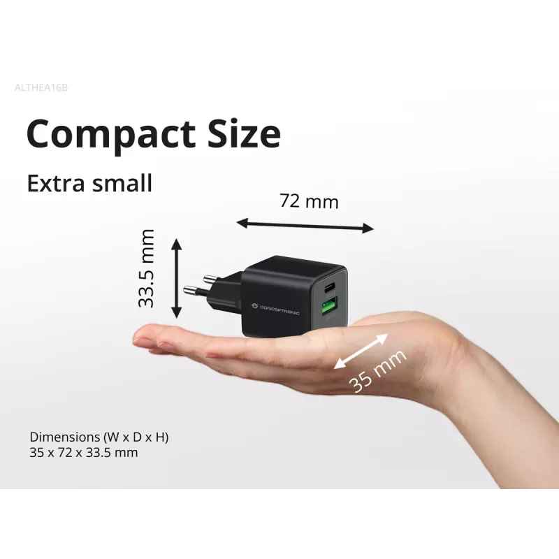 Conceptronic 2 prievadų 33W GaN USB PD įkroviklis su 3-in-1 įkrovimo kabeliu, USB-C x 1, USB-A x 1, QC 3.0, PPS