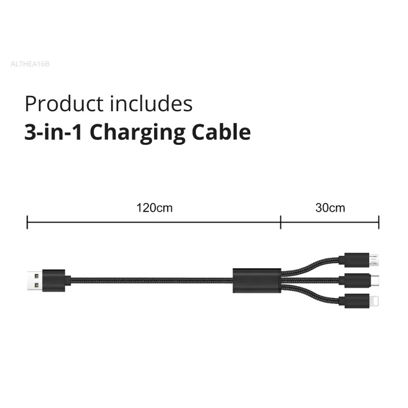 Conceptronic 2 prievadų 33W GaN USB PD įkroviklis su 3-in-1 įkrovimo kabeliu, USB-C x 1, USB-A x 1, QC 3.0, PPS