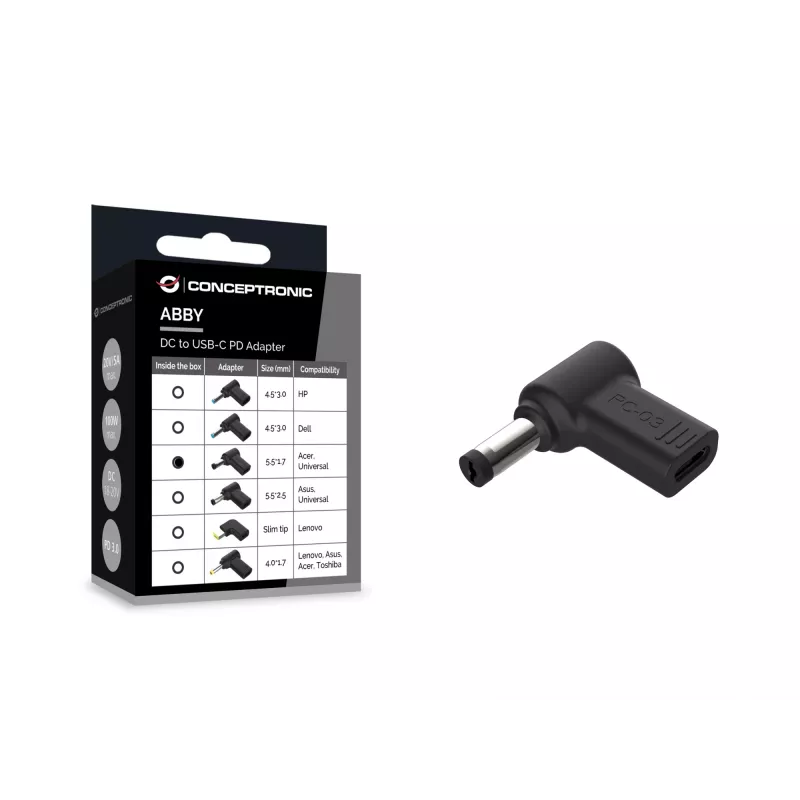 Conceptronic ABBY15PC03 adapteris iš DC į USB-C, Acer/Universal 5,5x1,7 mm, 18-20 V