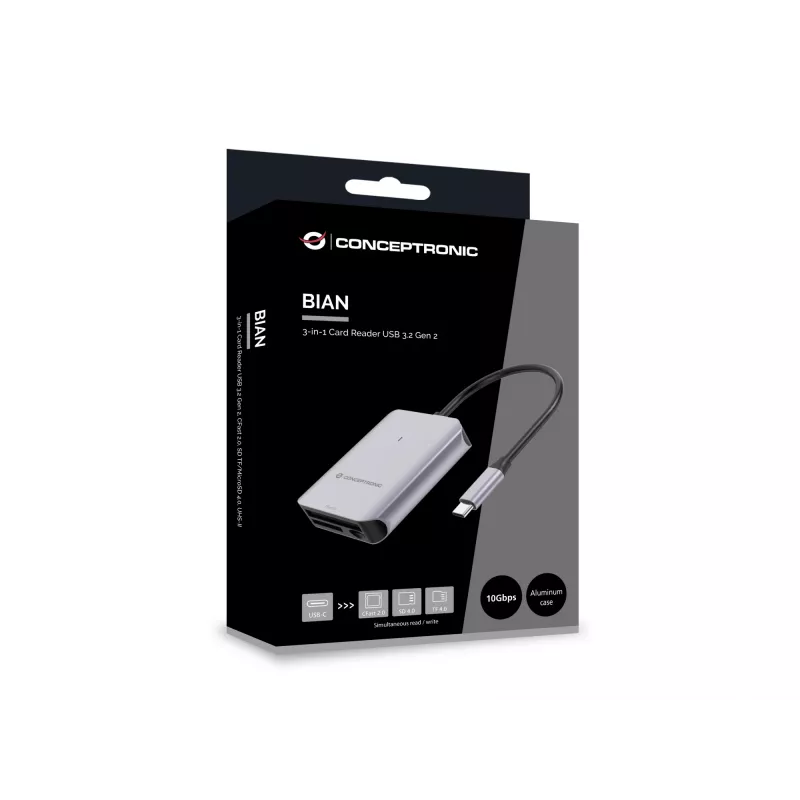 Conceptronic BIAN09G 3-in-1 kortelių skaitytuvas USB 3.2 Gen 2, CFast 2.0, SD TF/MicroSD 4.0, UHS-II