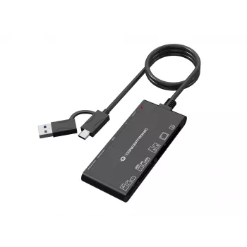 7-in-1 kortelių skaitytuvas CONCEPTRONIC BIAN10B — USB 3.2 Gen 1 Type-A/Type-C, CF/MMC/MS/SD/MicroSD/xD, juodas