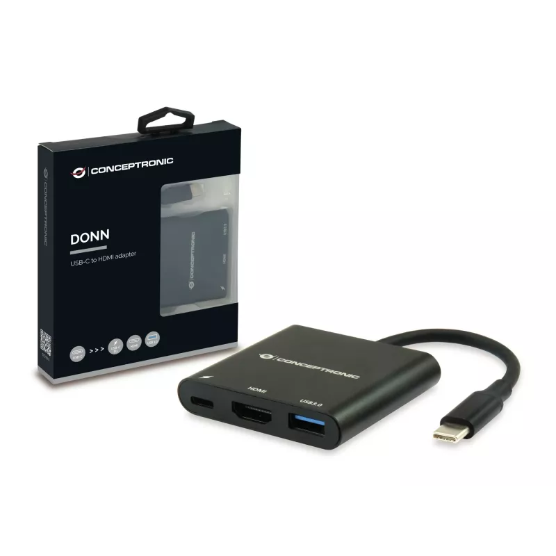 Conceptronic DONN01B nešiojamojo kompiuterio dokų stotelė / prievadų kartotuvas USB 3.2 Gen 1 (3.1 Gen 1) Type-C juoda
