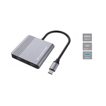 Conceptronic DONN13G 4-in-1 USB-C dokų stotelė / replikatorius, USB 3.2 Gen 1 Type-C, pilka
